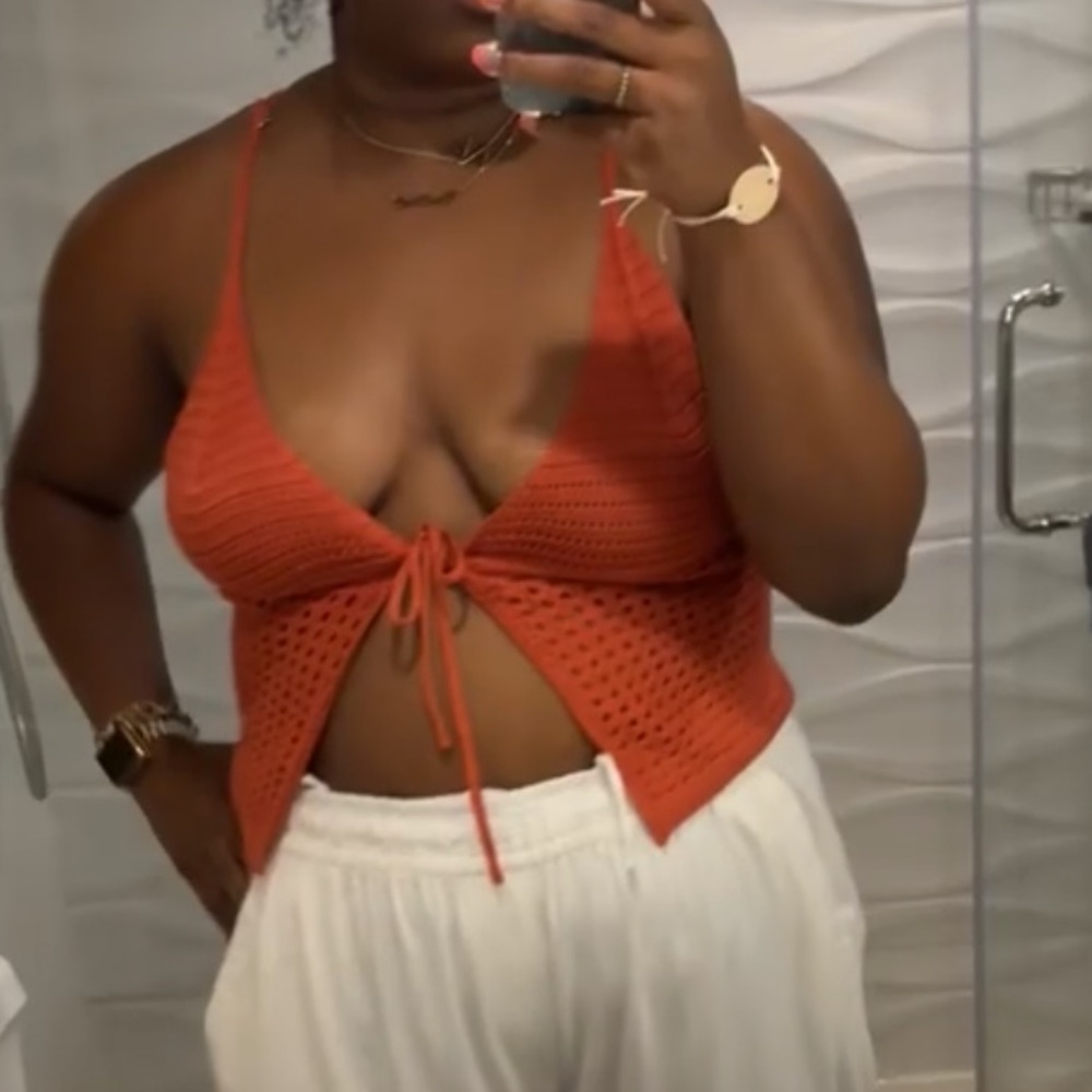 Forever 21 Rust Knit Tie-Front Top